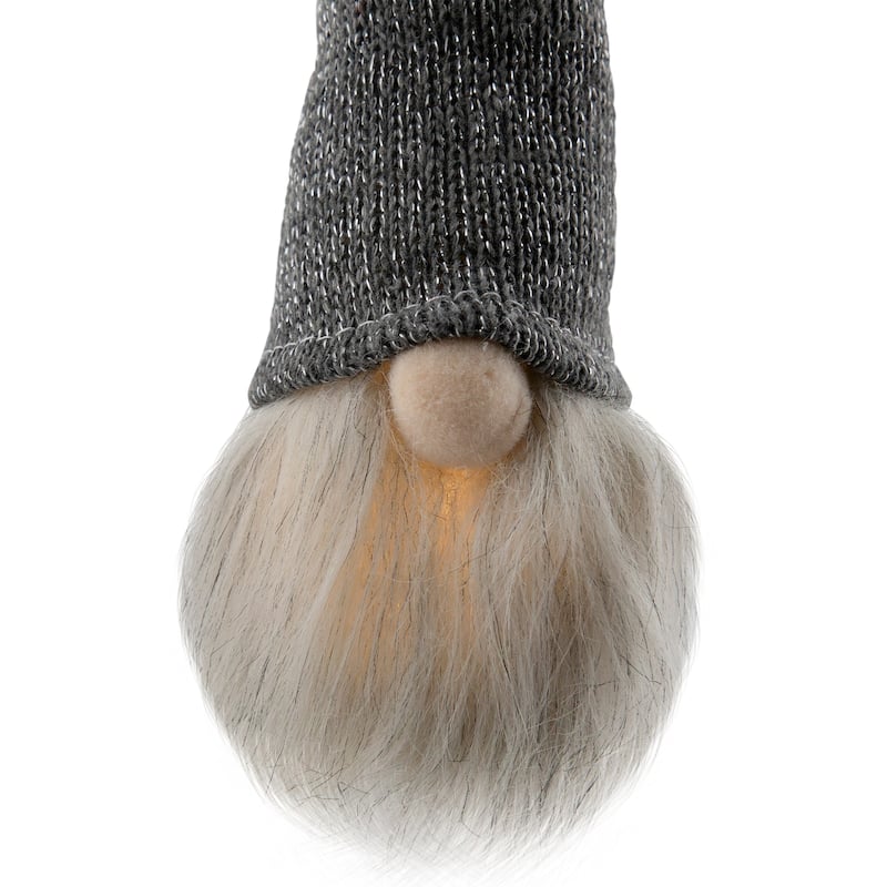 8" Lighted Metallic Gray Knit Gnome Head Christmas Ornament