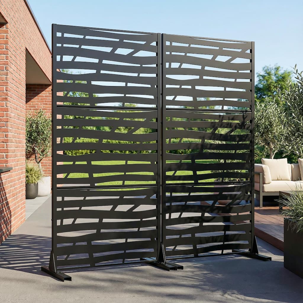 Metal Privacy Screen Fence Panel with Stylish Pattern Set of 2
