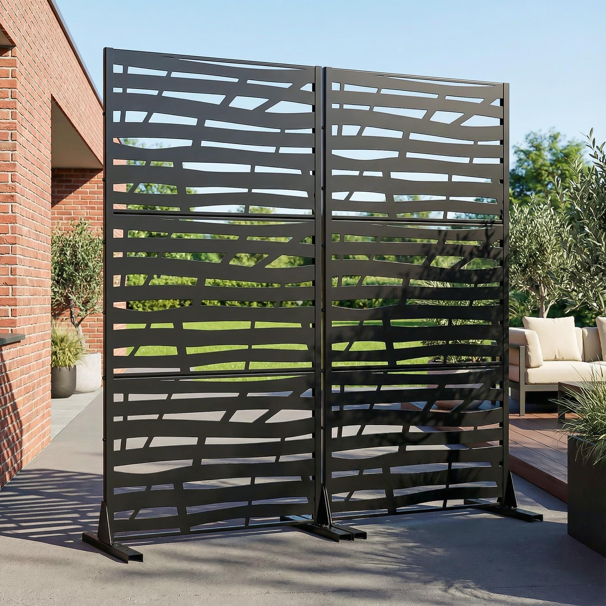 Metal Privacy Screen Fence Panel with Stylish Pattern Set of 2