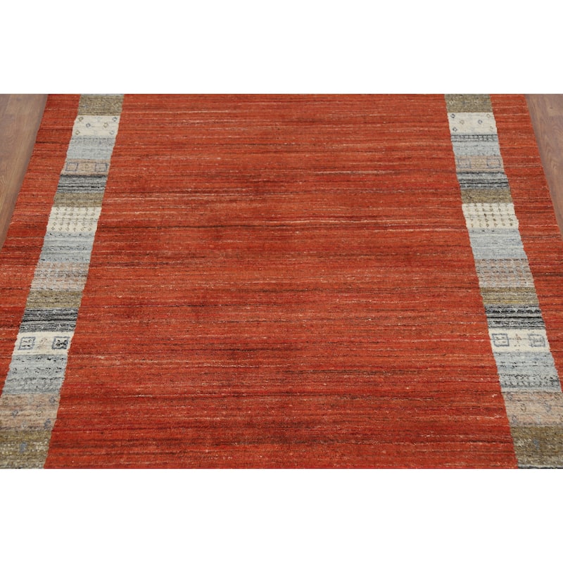 Orange Gabbeh Indian Area Rug Hand-Knotted Wool Carpet - 5'5" x 7'7"