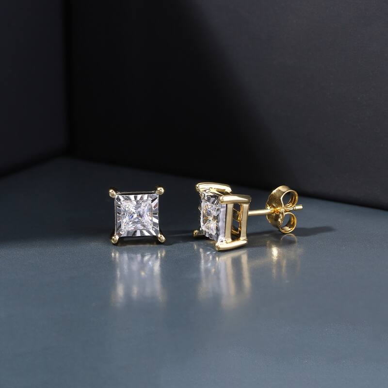 1/20ct to 3/4ct TDW Diamond Solitaire Stud Earrings in Silver for Women - 1/2 ct - Yellow