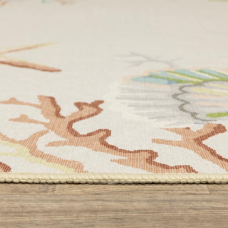 Style Haven Flores Coral Star Fish Beige/Multi Indoor-Outdoor Washable Rug