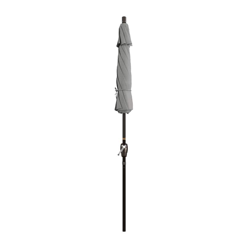 California Umbrella 7.5' Round Crank Lift Push Button Tilt Bronze Aluminum Patio Umbrella with Sunbrella Cilantro Fabric