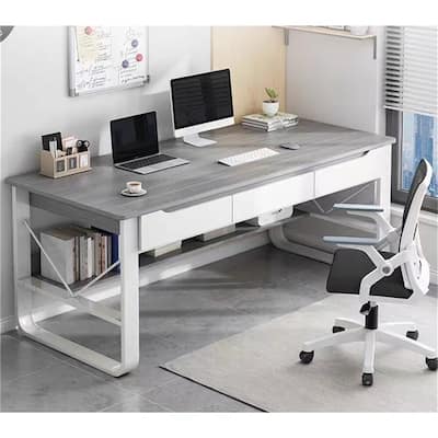 55.12"W Rectangle Desk Grey White with Drawer