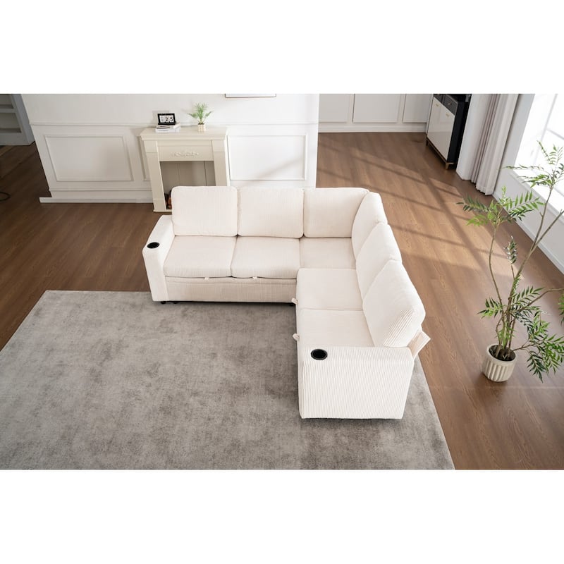 83.66" L-Shaped Sectional Sofa with Storage and Pull Out Bed