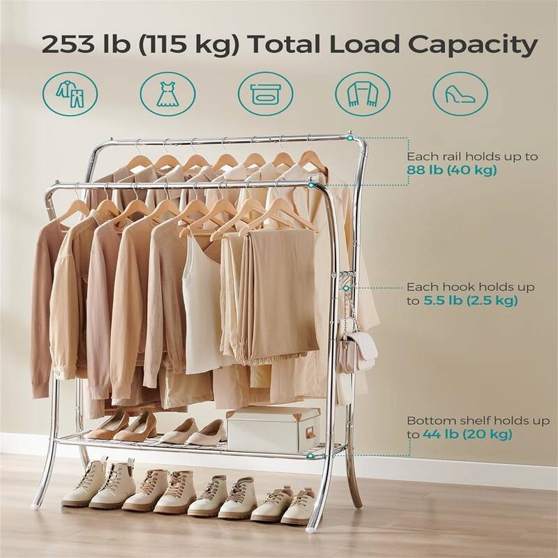Clothing Rack with Shelves - 18.1"D x 39.4"W x 61"H