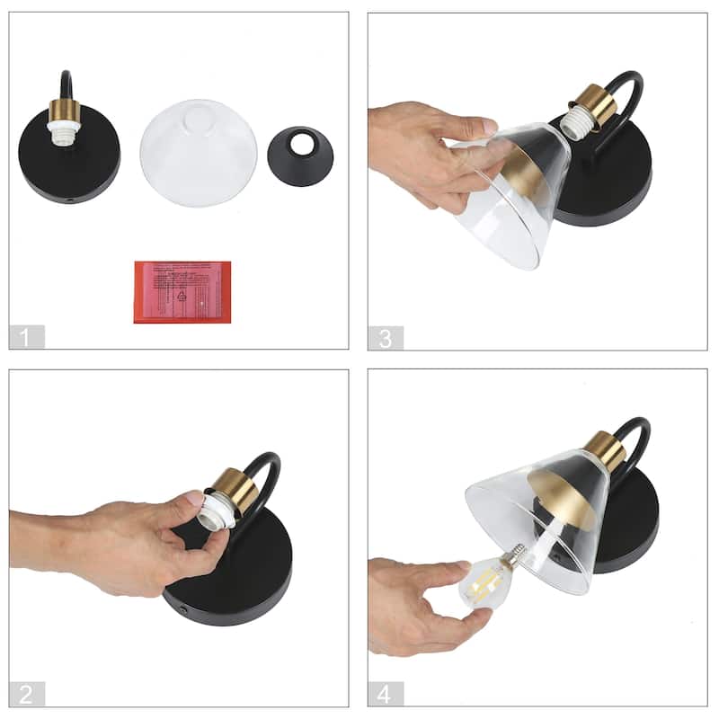 Petia Modern Farmhouse 1-Light Wall Scocnes Glass Bathroom Vanity Lights with Cone Shade - L 5.5" x D 6.7" x H 6.7"