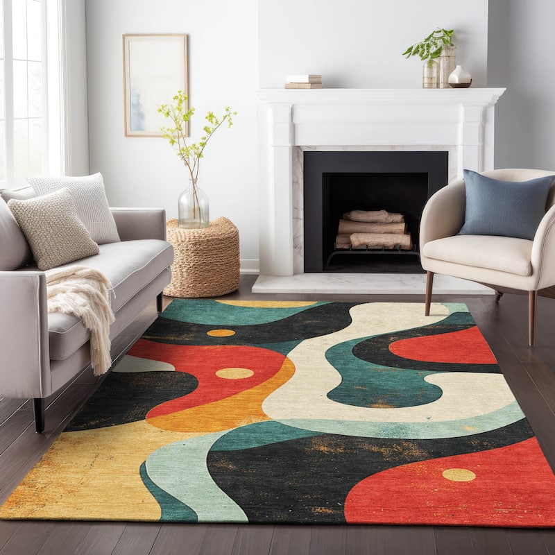 Machine Washable Indoor/Outdoor Casual Contemporary Chantille Rug