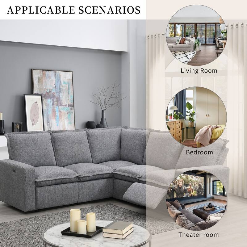 89.76'' L-Shaped 5-Seater Sectional Sofa with Power Recliner Chair, USB Charging, and Plush Home Theater Comfort