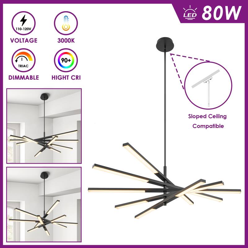 Modern Tiered Linear Sputnik Cluster Integrated LED 3000K Warm Light Chandelier