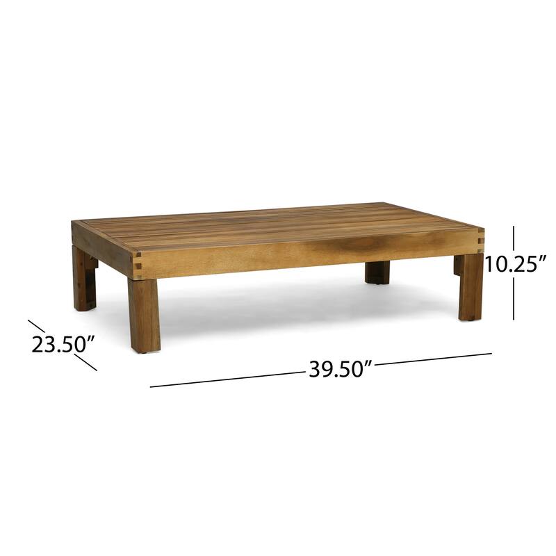 3 Piece Outdoor L-Shape Sofa Set, All-Weather Acacia Wood Conversation Furniture Set with Ottoman and Coffee Table