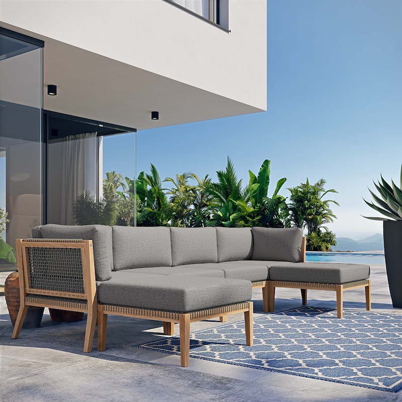 Clearwater Outdoor Patio Teak Wood 6-Piece Sectional Sofa - Gray Graphite