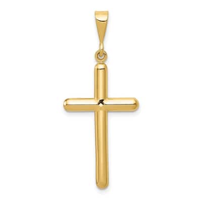 Curata 14k Yellow Gold 18" 27x16mm Solid Polished Textured back Cross Necklace