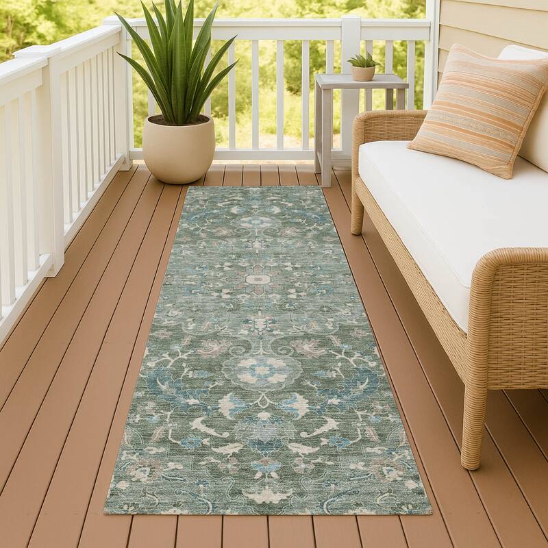 Machine Washable Indoor/ Outdoor Traditional Indore Chantille Rug - Basil - 2'3" x 7'6"