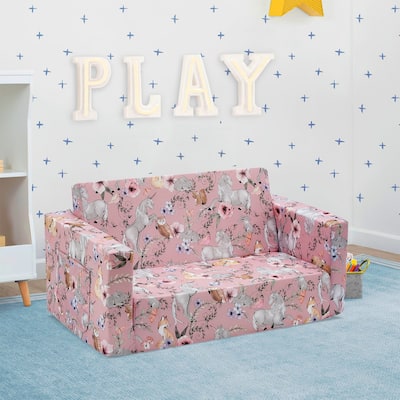 Kids Fold Out Couch 2-in-1 Children Convertible Sofa to Lounger