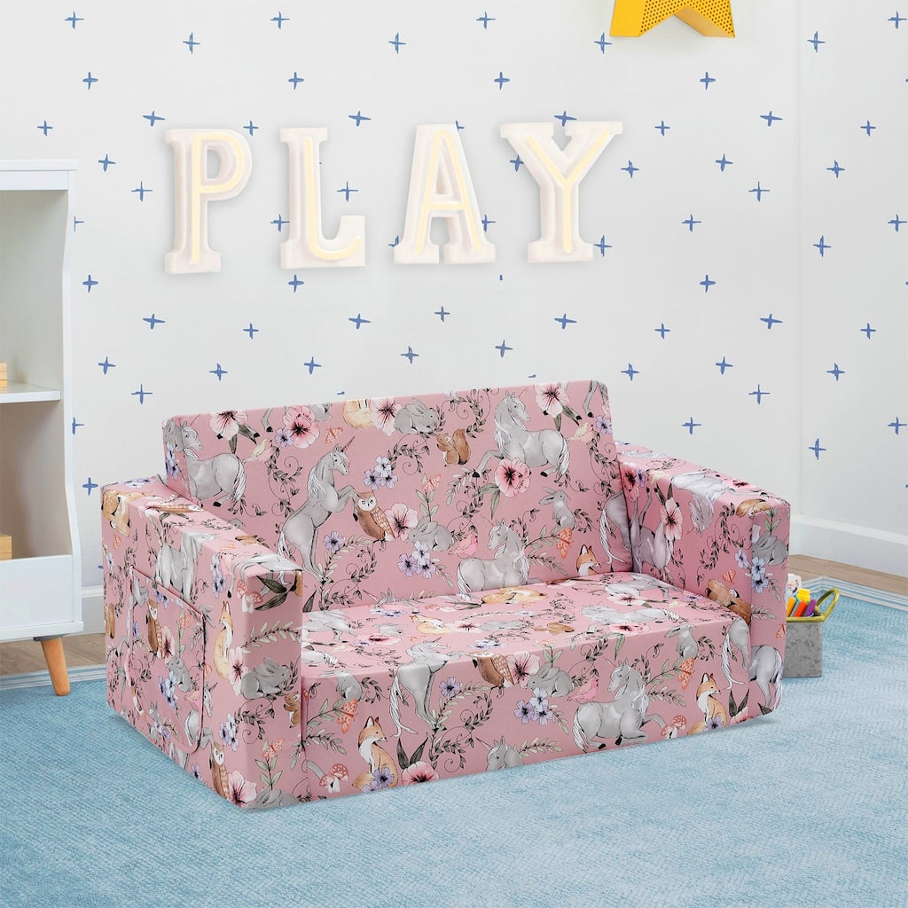 Kids Fold Out Couch 2-in-1 Children Convertible Sofa to Lounger