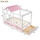 preview thumbnail 9 of 7, Treehouse Style House Roof Bunk Bed with Storage Staircase and Shelves - Solid Wood Slats Support (Twin over Full Size)