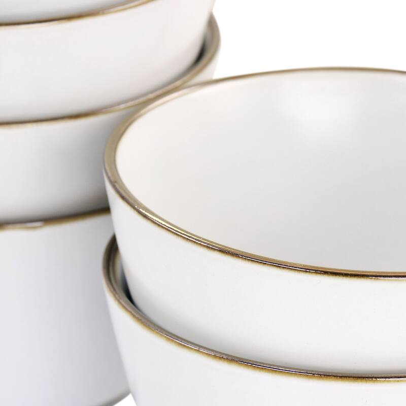 Anya 6 Piece Gold Rim Stoneware Bowl Set in White