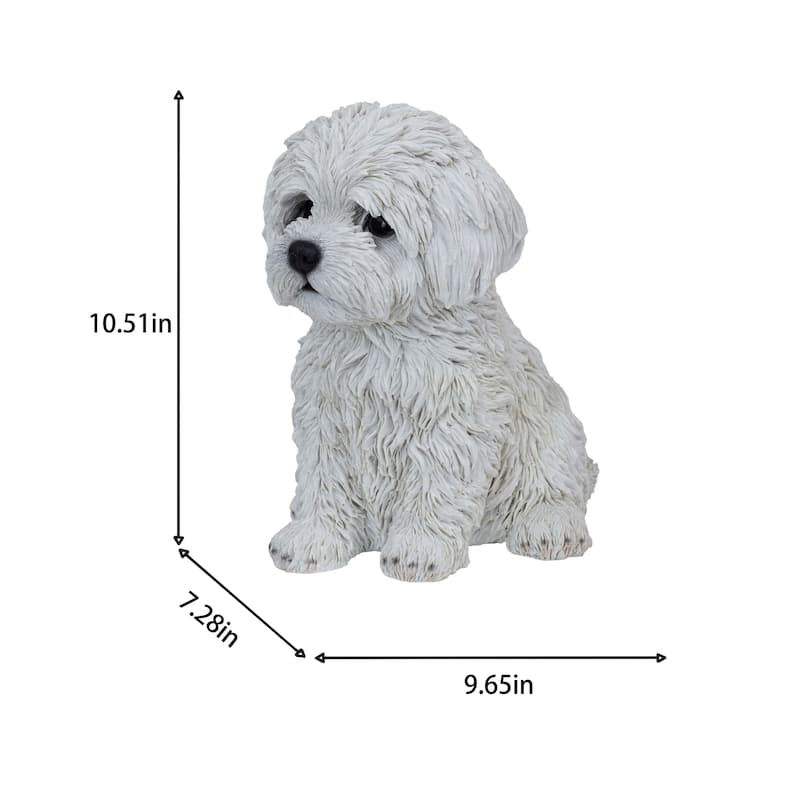 Sitting Maltese Puppy Outdoor Garden Statue- 10.5"