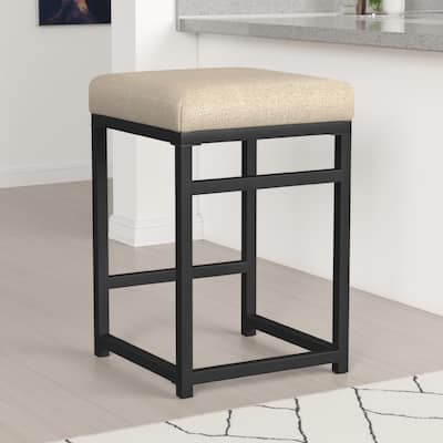 Toko Backless Counter Height Stool, Brown Polyester Industrial Black