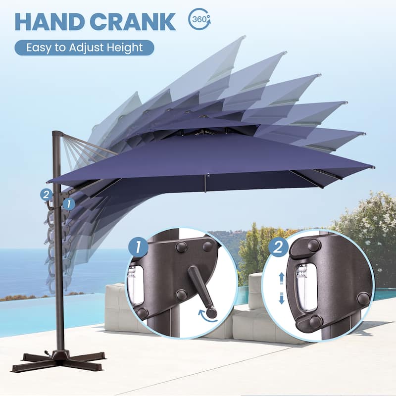 10FT Outdoor Square Patio Cantilever-Offset Umbrella with Base Stand