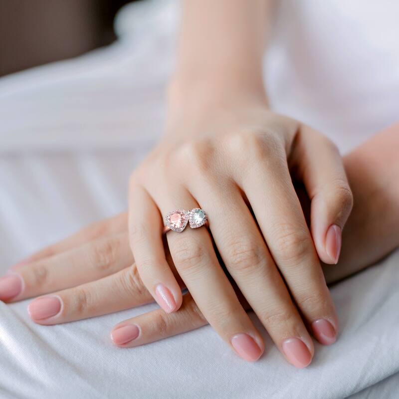 Miadora Morganite Aquamarine and 1/5ct TDW Diamond Heart and Teardrop Ring in 10k Rose Gold
