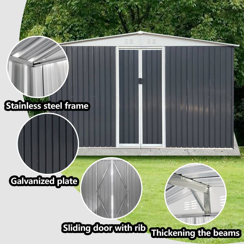 Outdoor Storage Garden Shed 12FTx10FT Apex Roof Grey With 4 windows and Aluminum alloy frame