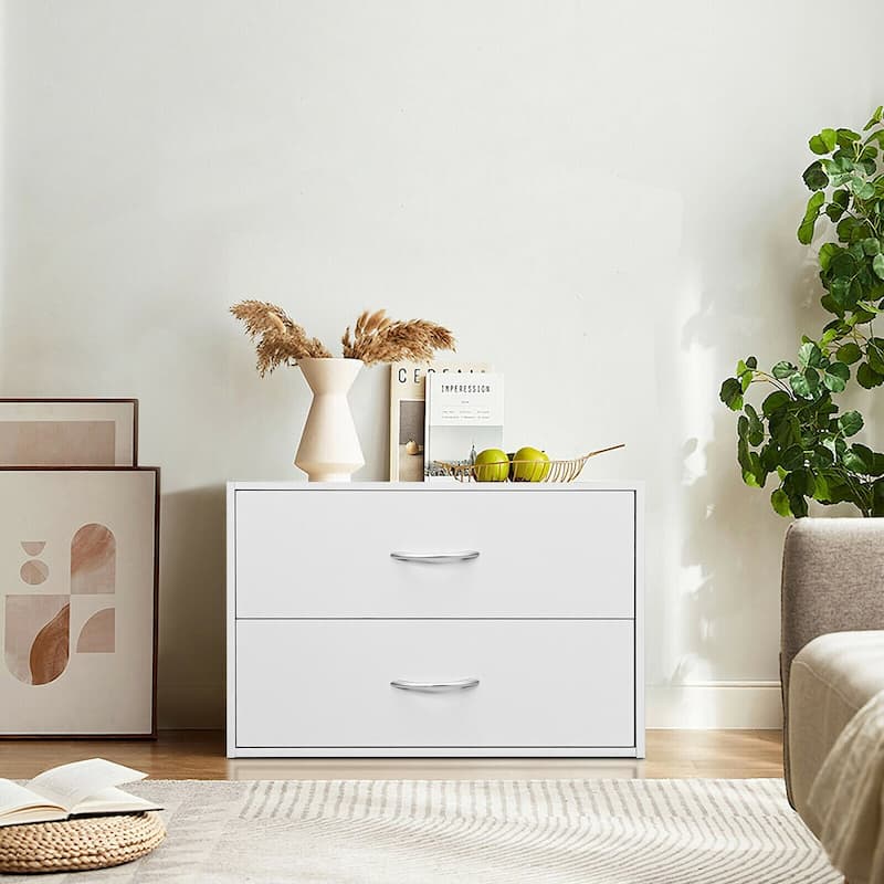 2-Drawer Stackable Horizontal Storage Cabinet Dresser Chest with Handles