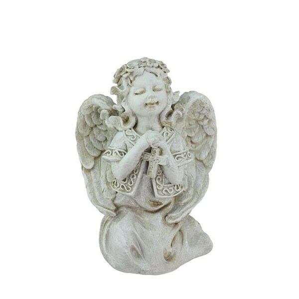 7" Praying Angel Holding Cross Outdoor Patio Garden Statue - N/A