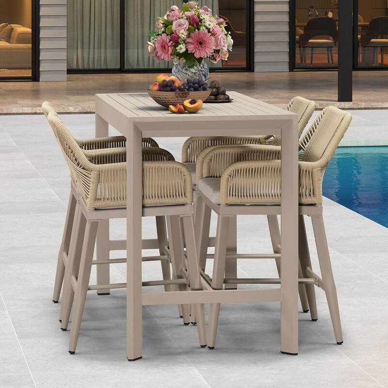 PURPLE LEAF Outdoor Counter Height Bar Stools Set of 4 Patio Aluminum Barstools with Back and Cushions