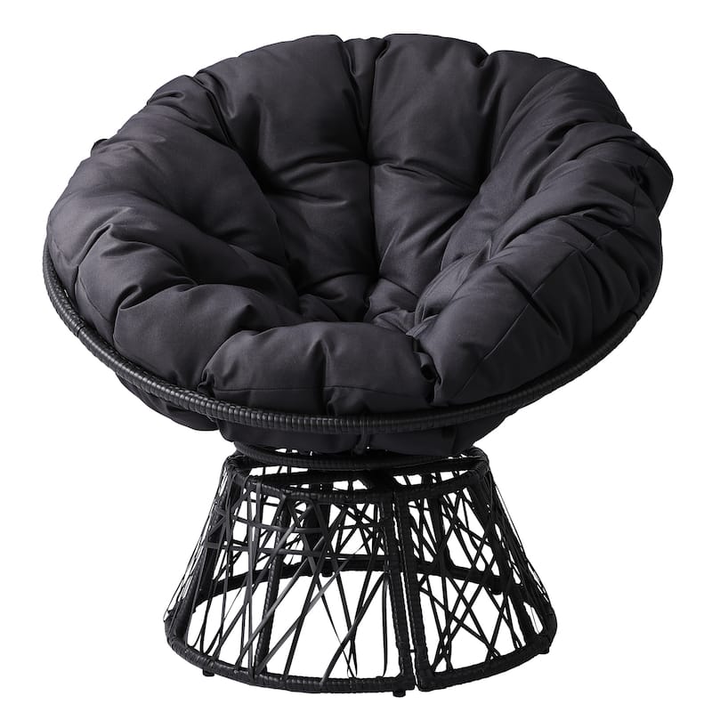 38 Inch Wicker Papasan Chair with Rotating Cushioned Seat - 38" x 33.5" x 32"