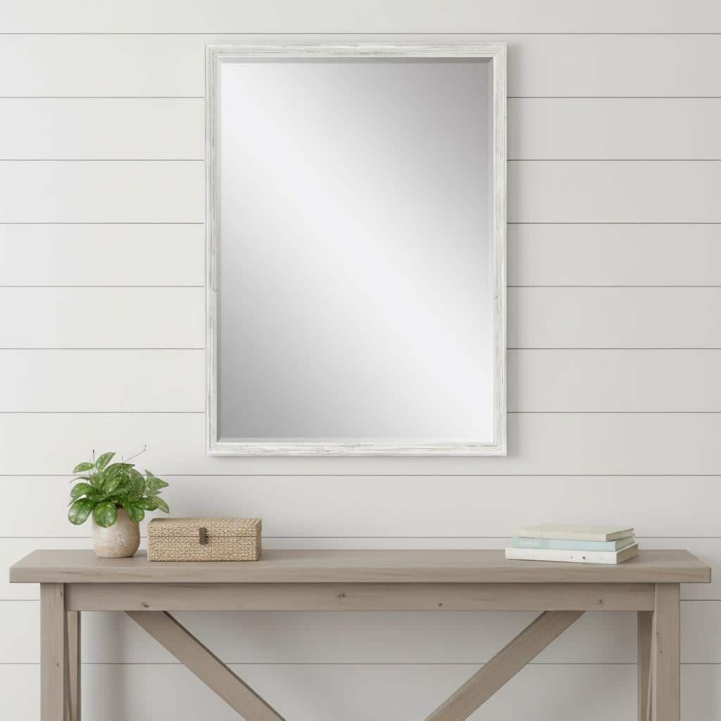 HomeRoots 39" White Wood Accent Mirror - 27.00 in. x 39.00 in. x 1.00 in.