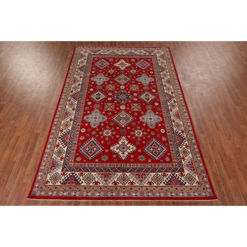 Red Kazak Area Rug Hand-Knotted Oriental Wool Carpet - 6'5" x 9'9"