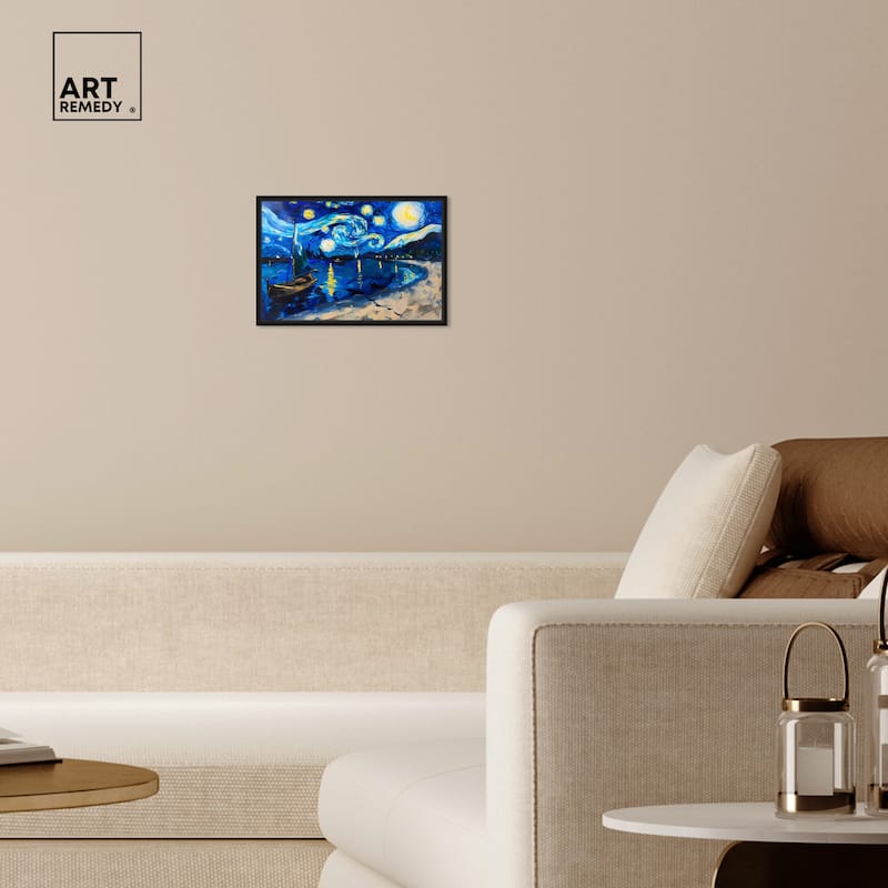 Art Remedy Whimsical Night Sail Framed Impressionism 1 Piece Canvas Wall Art /Monet And Van Gogh Inspired Art