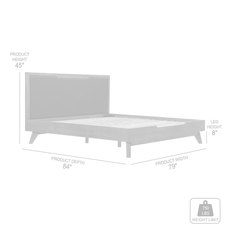 Astoria Solid Oak Wood Platform Bed Frame with Upholstered Headboard