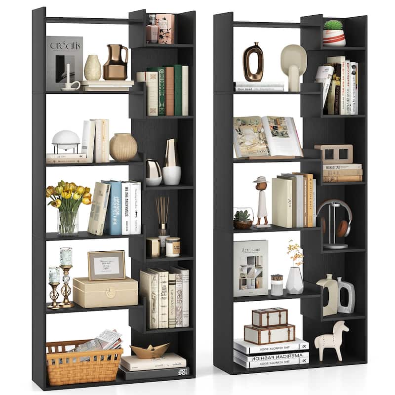 Costway 1/2 PCS 6-tier Bookshelf Tall Display Shelf with 11 Open - See Details - Black-2 PCS