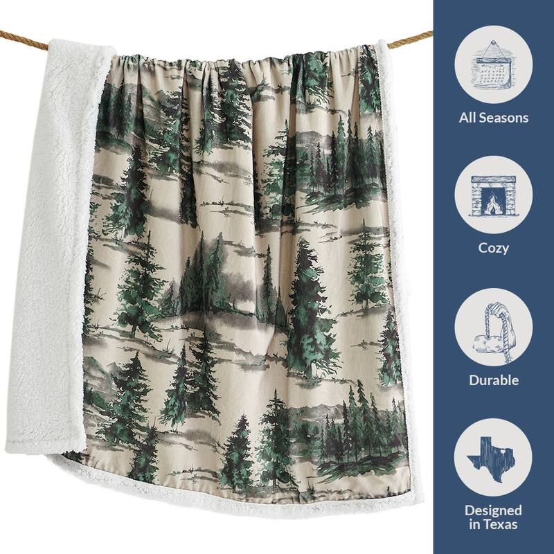Indigo Hill by HiEnd Accents Campfire Sherpa Fleece Throw, 1PC or 3PC