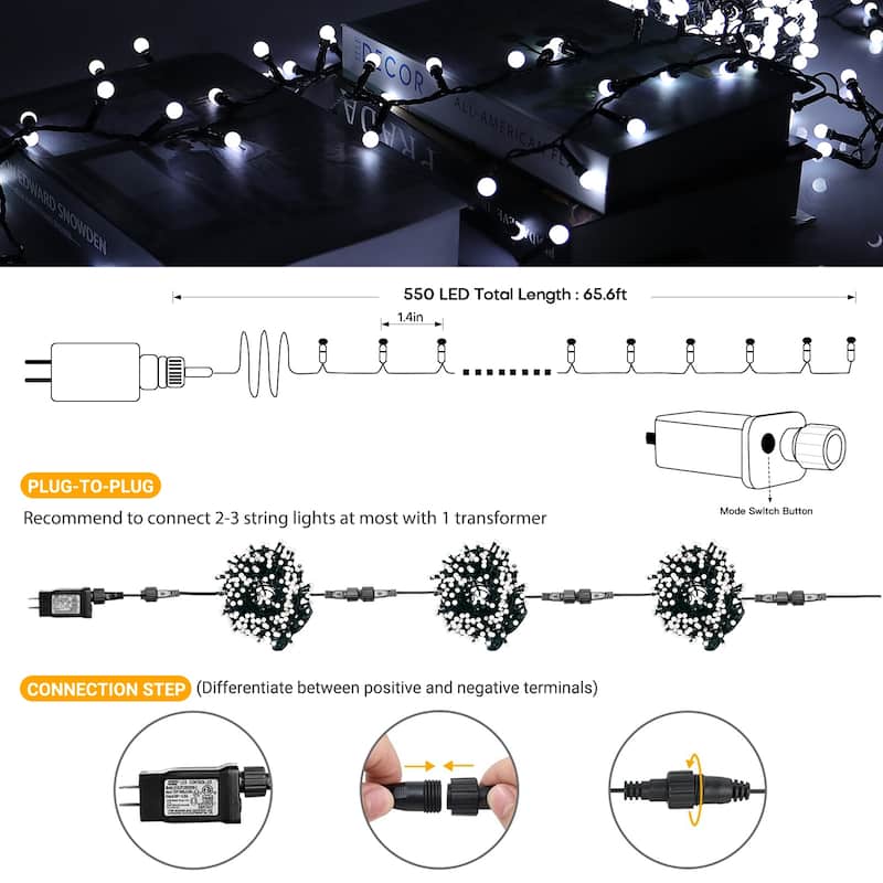32.8/65.6FT Outdoor LED Pulg In 300/550-Bulb Mini String Lights