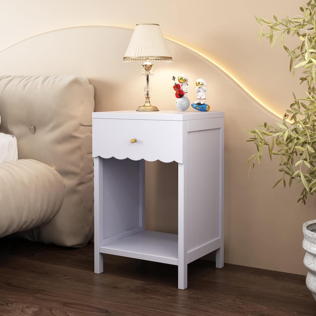 Modern Coffee Table Sofa Side Table with Open Shelf, Light Purple Lamp Table Accent Table Storage Cabinet with Drawer