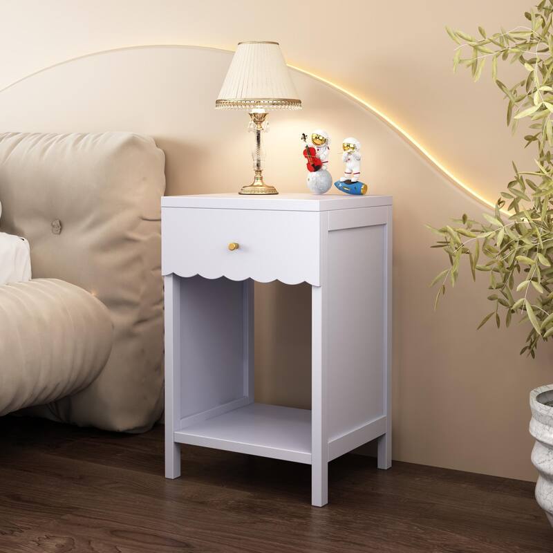 Modern Nightstand with Drawer and Open Shelf