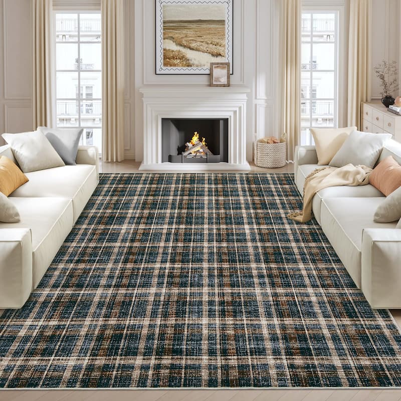 Garvee Timeless Check Washable Area Rug
