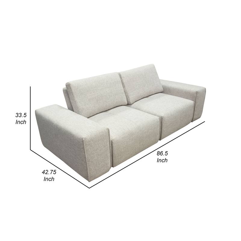 Joa Modular Loveseat w Adjustable Back, Light Greige Polyester 87 Inch