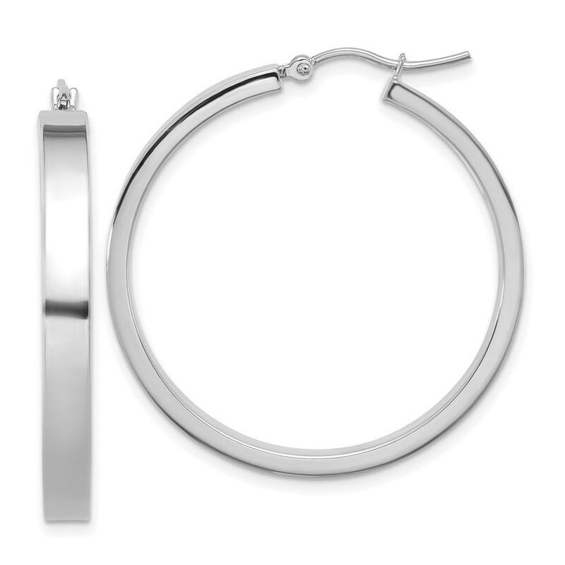 Curata 14k White Gold Polished Hoop Earrings - 35x35mm