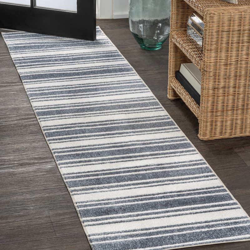 JONATHAN Y Maze Two-Tone Striped Classic Low-Pile Machine-Washable Cream/Light Gray Area Rug