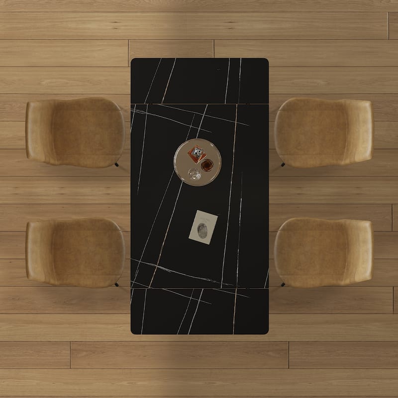 Retractable Sintered Stone Dining Table Set,with steel legs and a cross-leg structure at the bottom(Table + 4 Chairs)