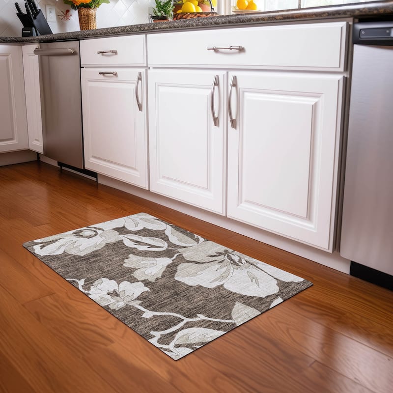 Premium Washable Super Soft Modern Floral Mayfield Rug - Brown - 1'8" x 2'6"