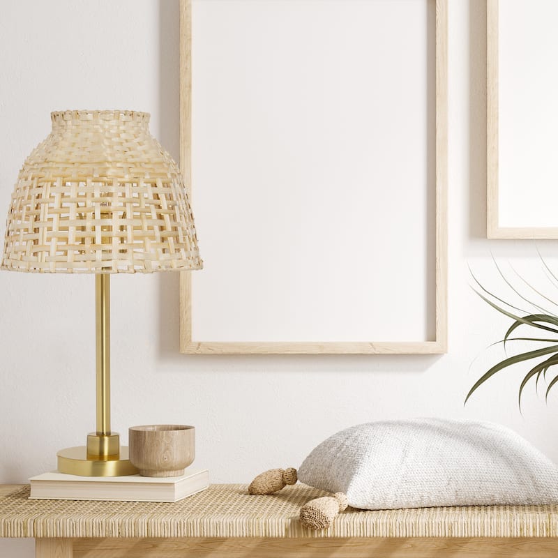 Ezekiel River of Goods Gold and Tan Metal and Bamboo Empire Shade 20-Inch Table Lamp - 11" x 11" x 20"