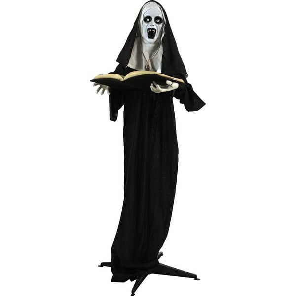 slide 2 of 18, Haunted Hill Farm Life-Size Animatronic Witch, Indoor/Outdoor Halloween Decoration, Flashing Green Eyes, Talking, Battery