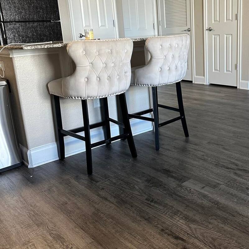Button Tufted Velvet Wing Back Barstools Set of 6