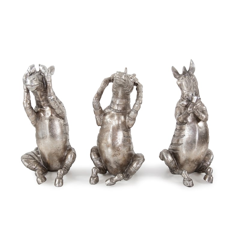 Allan Andrews See No Evil, Speak No Evil, Hear No Evil Silver Zebra Sculpture - 9"H